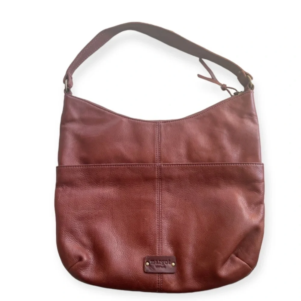 MARGOT New York Pinking Hobo Leather Brown Bag Purse
